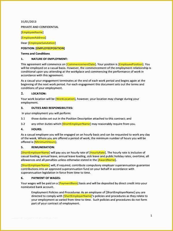 Free Casual Employment Contract Template Of Car Sale Contract Template Victoria Templates Resume