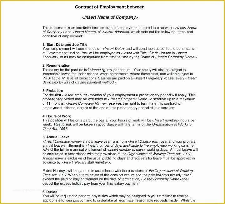 Free Casual Employment Contract Template Of Casual Employment Contract Template – Ensitefo