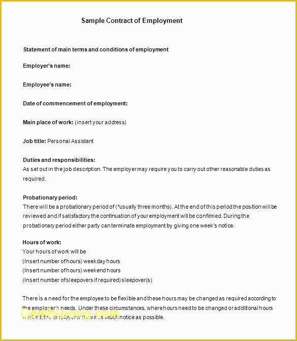 Free Casual Employment Contract Template Of Employment Agreement Templates Free Sample Example format