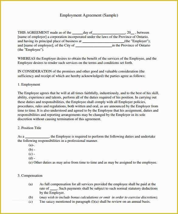 Free Casual Employment Contract Template Of Employment Contract Template