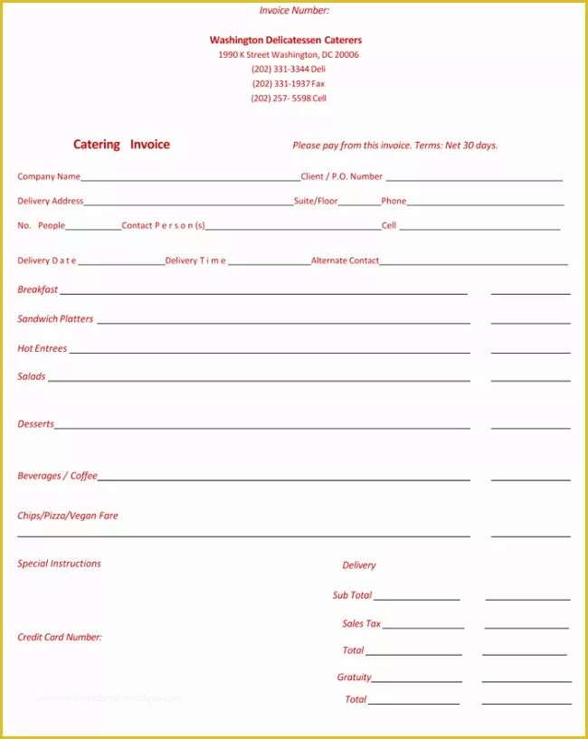 41 Free Catering Invoice Template Word