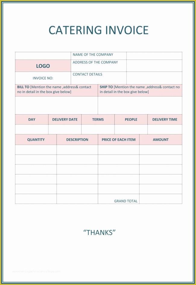 Free Catering Invoice Template Word Of Catering Invoice Template