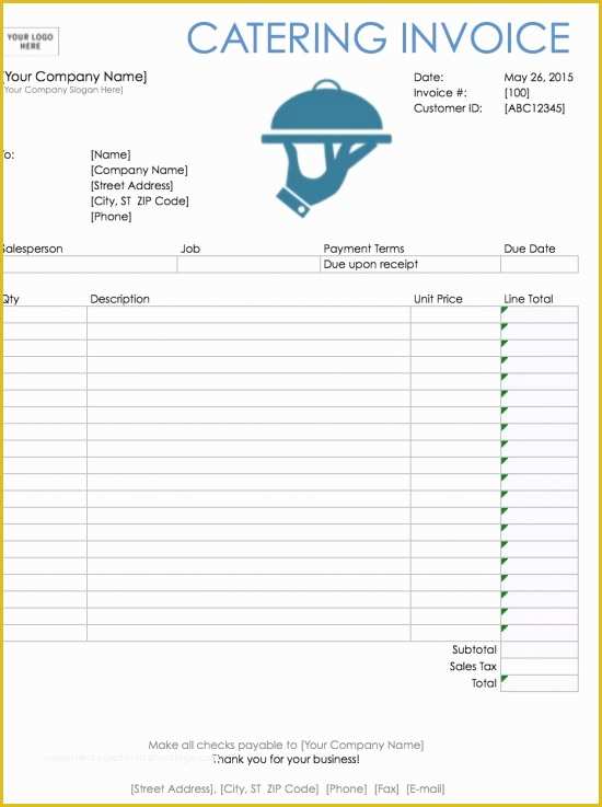 Free Catering Invoice Template Word Of Catering Invoice Template