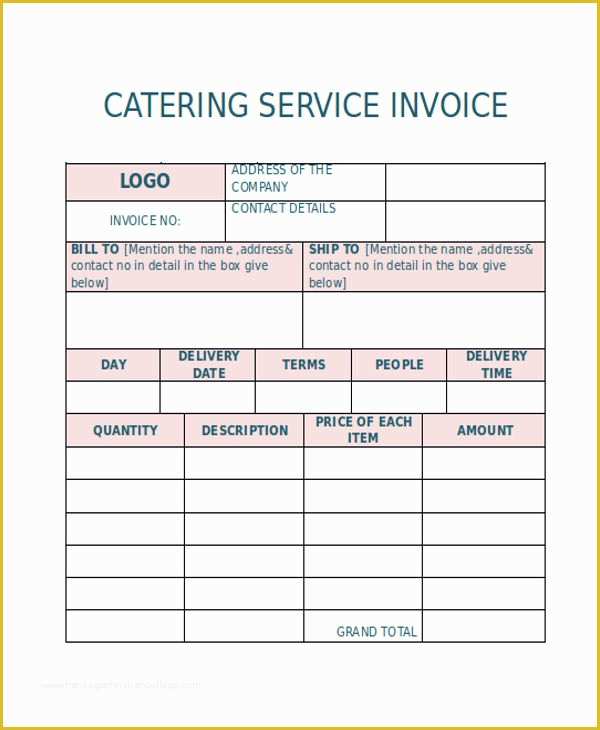 Free Catering Invoice Template Word Of Catering Invoice Templates 9 Free Word Pdf format