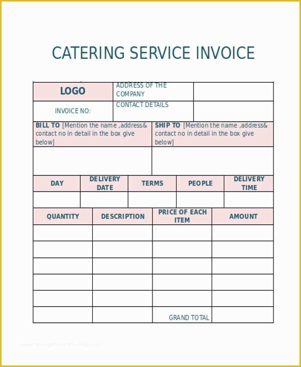 Free Catering Invoice Template Word Of Catering Invoice Templates 9 Free Word Pdf format