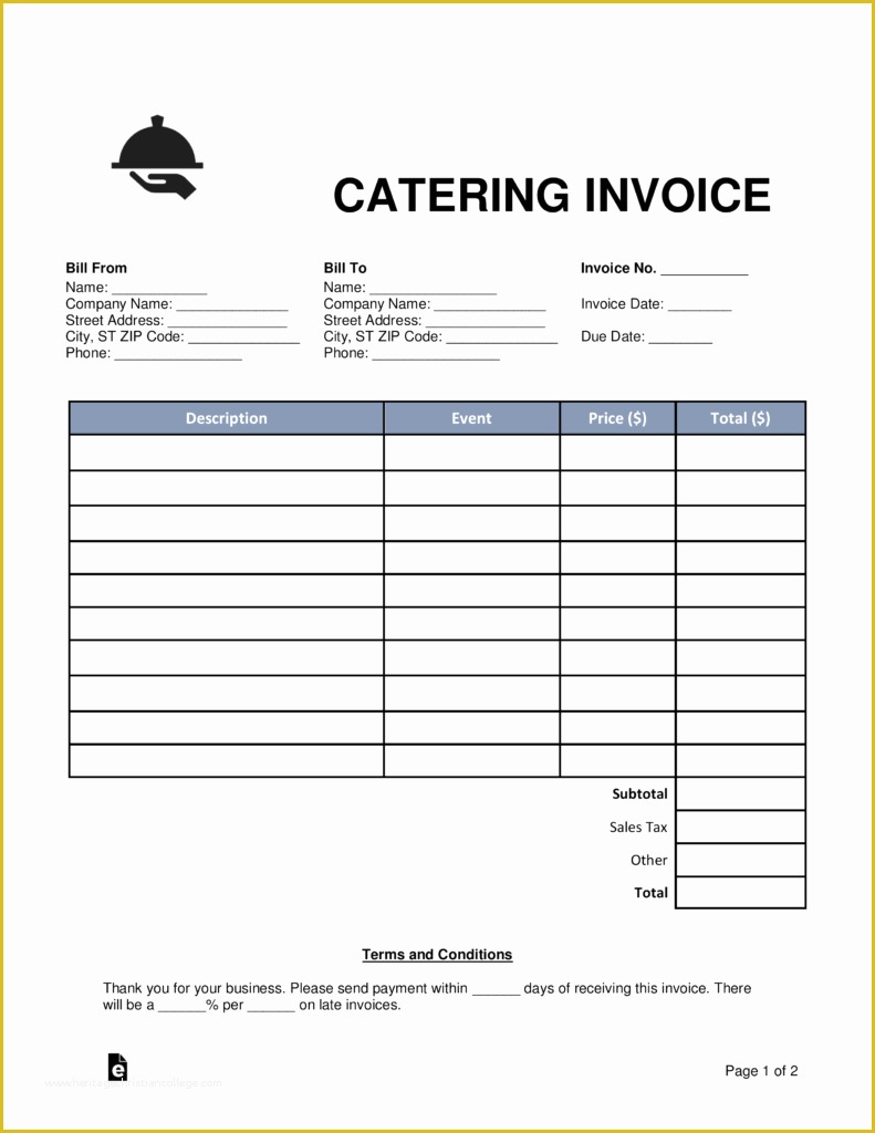 Free Catering Invoice Template Word Of Free Catering Invoice Template Word Pdf