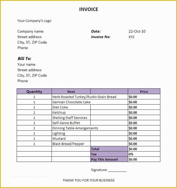 Free Catering Invoice Template Word Of Invoice Design Gallery Category Page 1 Designtos