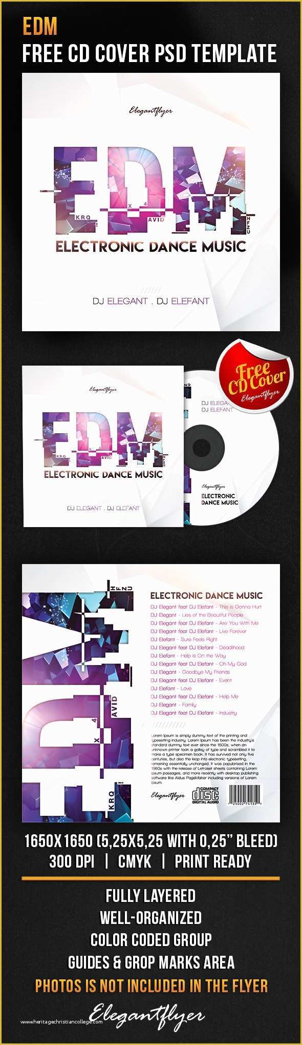 Free Cd Jewel Case Template Of Edm – Free Cd Cover Psd Template – by Elegantflyer