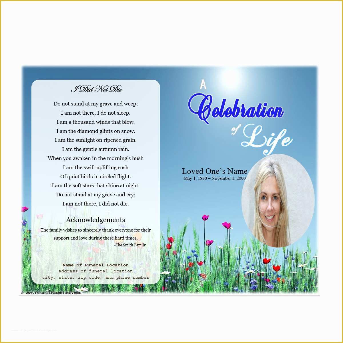 Free Celebration Of Life Program Template Of Life Single Fold Memorial Program Funeral Pamphlets