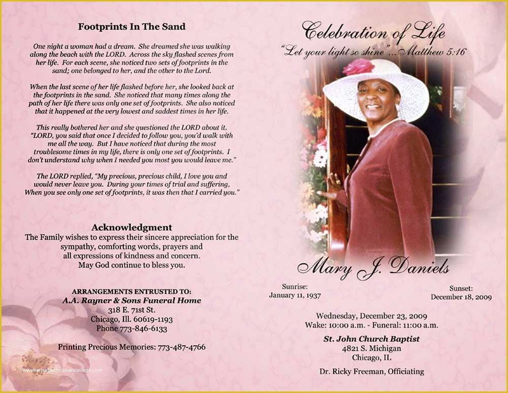 Free Celebration Of Life Program Template Of Preserving Our History In Tangipahoa and St Helena