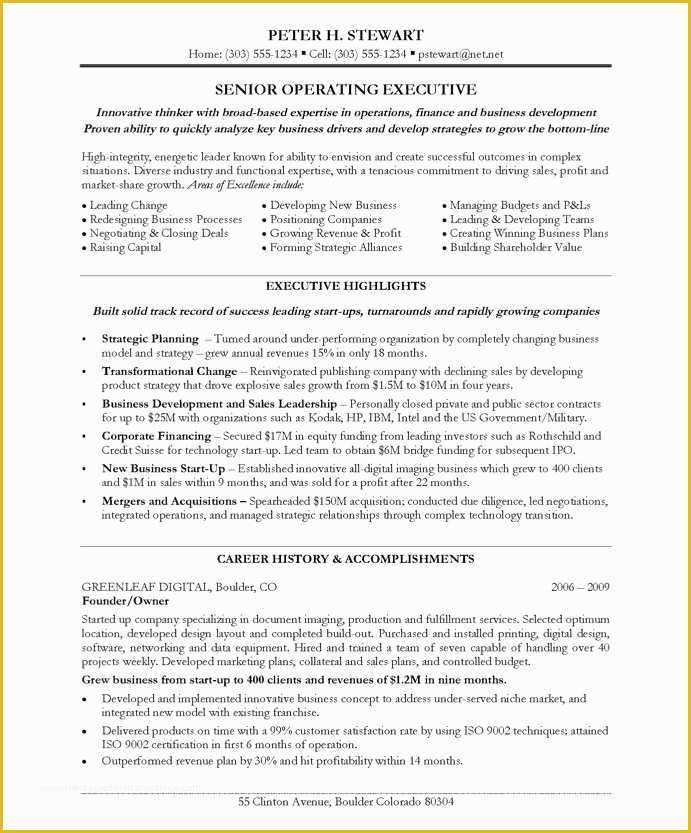 Free Ceo Resume Templates Of Ceo Coo Free Resume Samples