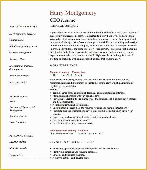 Free Ceo Resume Templates Of Ceo Resume Templates