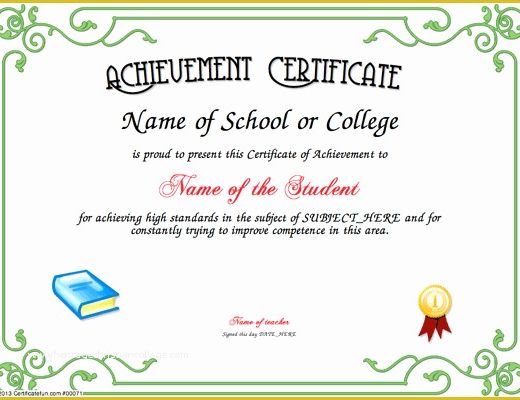 Free Certificate Templates for Students Of Achievement Certificate