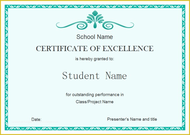 Free Certificate Templates for Students Of Student Excellence Certificate