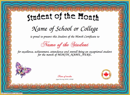 Free Certificate Templates for Students Of Student Of the Month