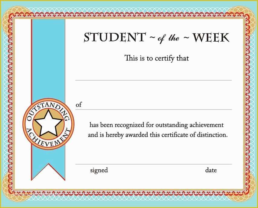 Free Certificate Templates for Students Of Student Of the Week Certificate Free Printable