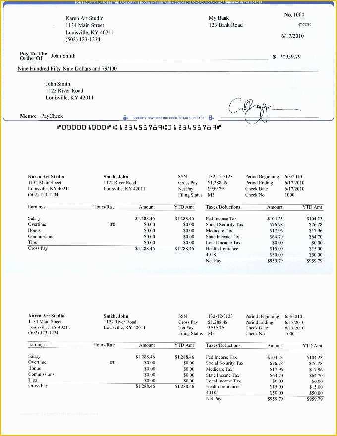 Free Check Printing Template Of Free Paycheck Stub Template