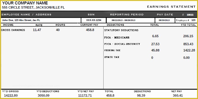 Free Check Stub Template Of 8 Best Of Free Printable Blank Paycheck Stubs