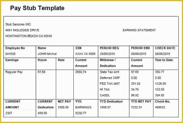 Free Check Stub Template Pdf Of 6 Free Editable Pay Stub Template