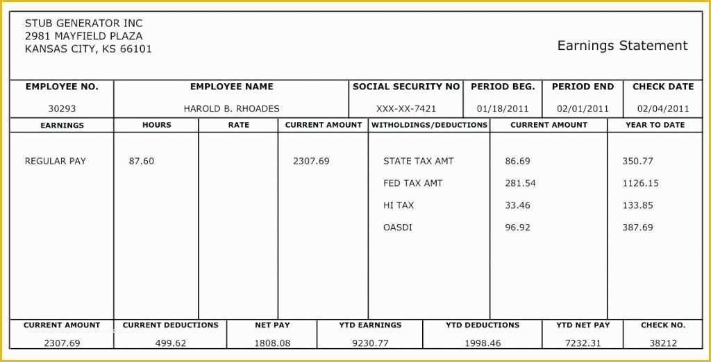 Free Check Stub Template Word Of Free Pay Stub Template Word Free Pay Stub Template with