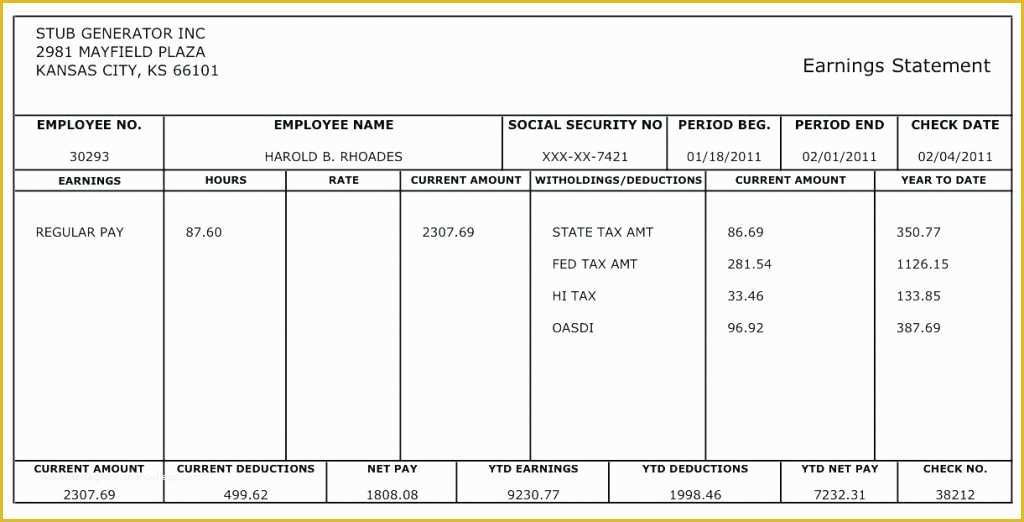 Free Check Stub Template Word Of Free Pay Stub Template Word Free Pay Stub Template with