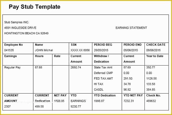 Free Check Stub Template Word Of Free Paystub Template