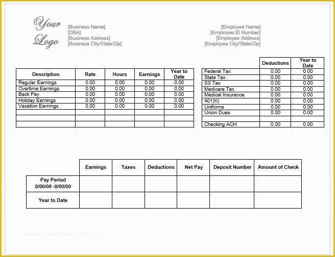 Free Check Stub Template Word Of Paycheck Stub Template