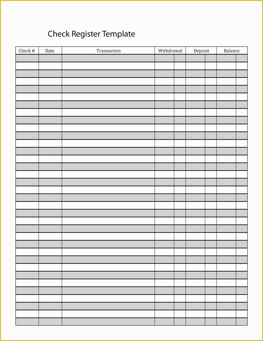 Free Check Template Of 37 Checkbook Register Templates [ Free Printable]