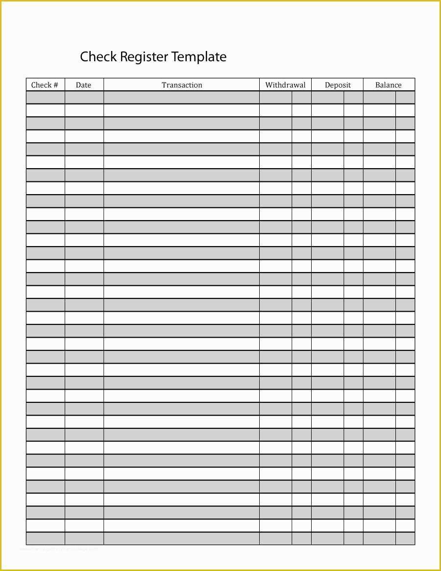 Free Check Template Of Checkbook Register Template