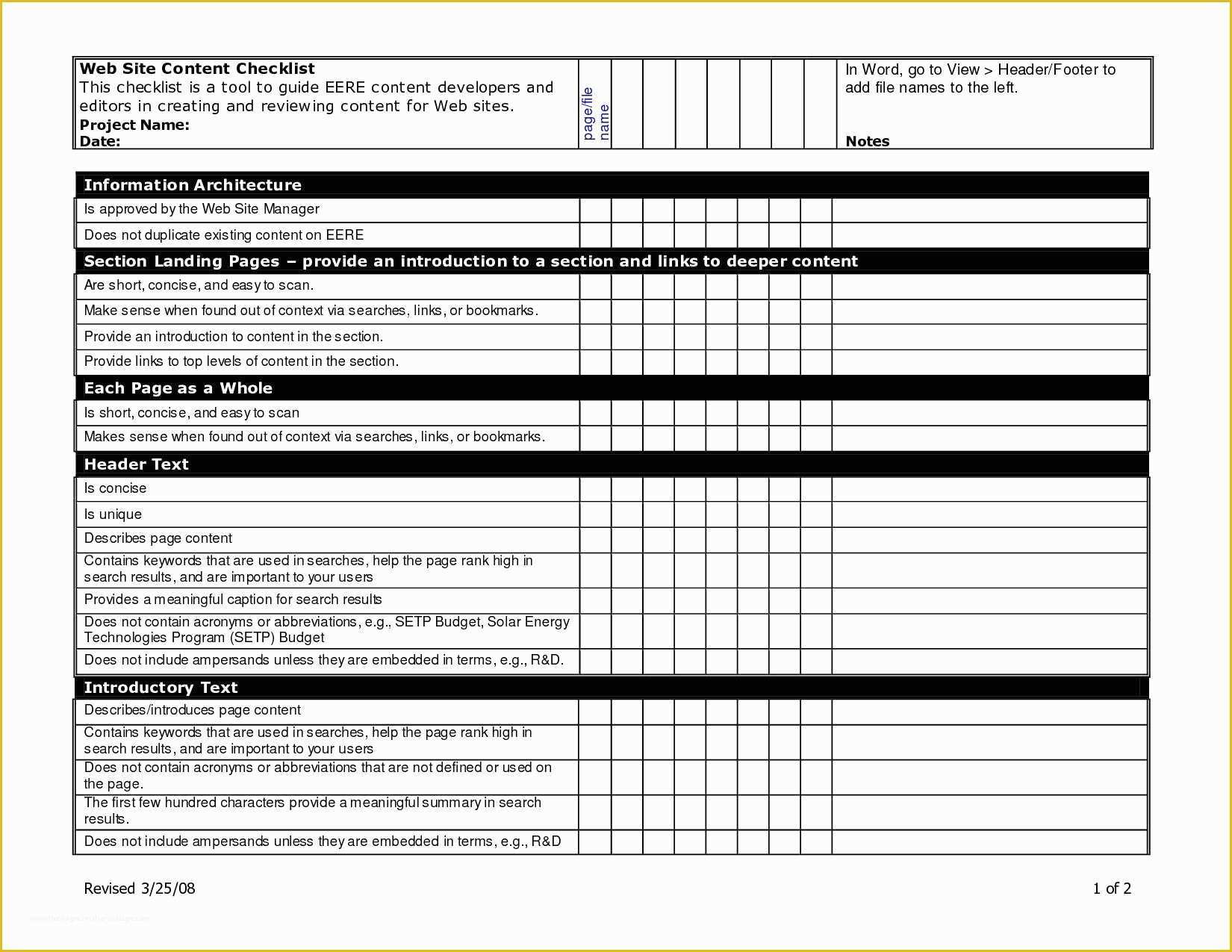 Free Checklist Template Of Checklist Template Word