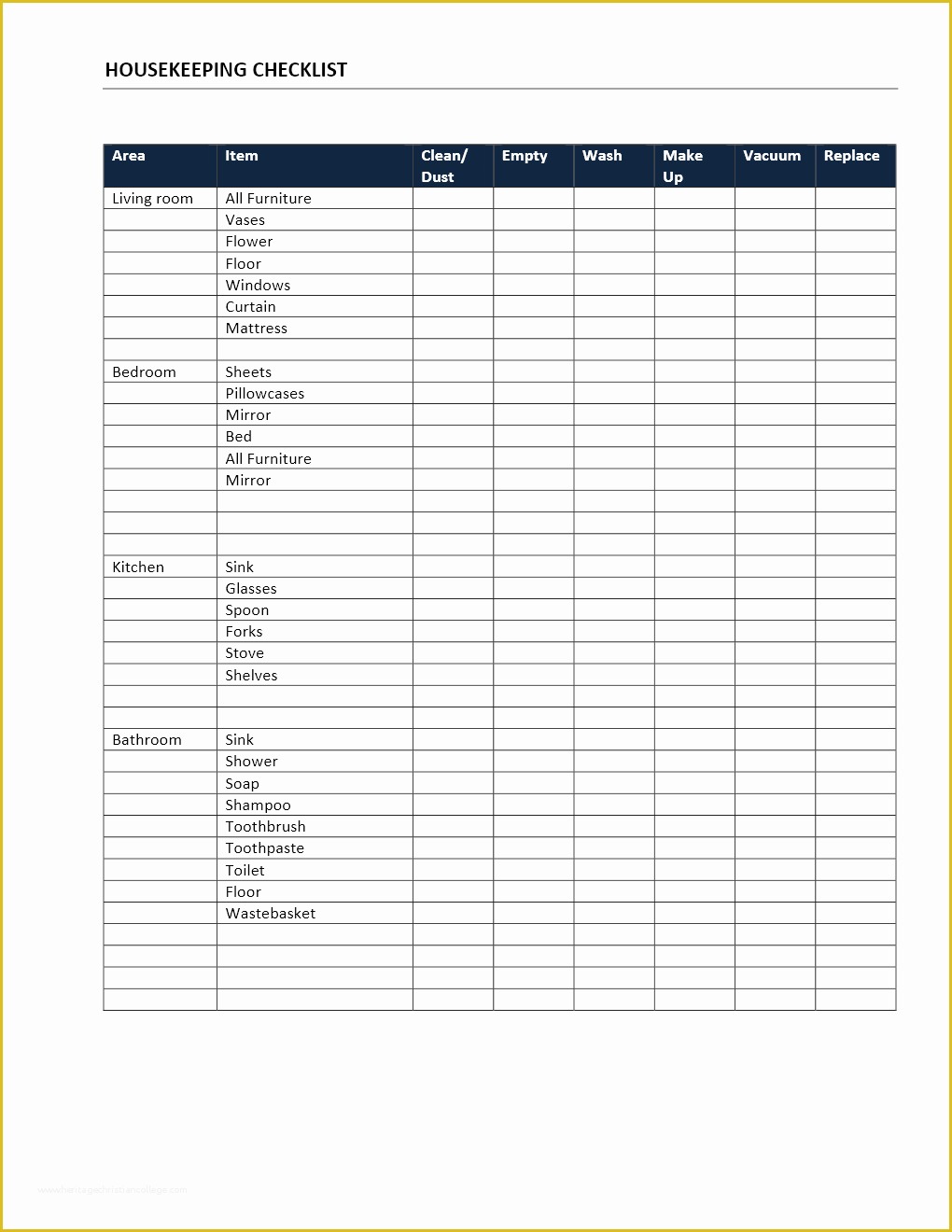 Free Checklist Template Of Housekeeping Checklist