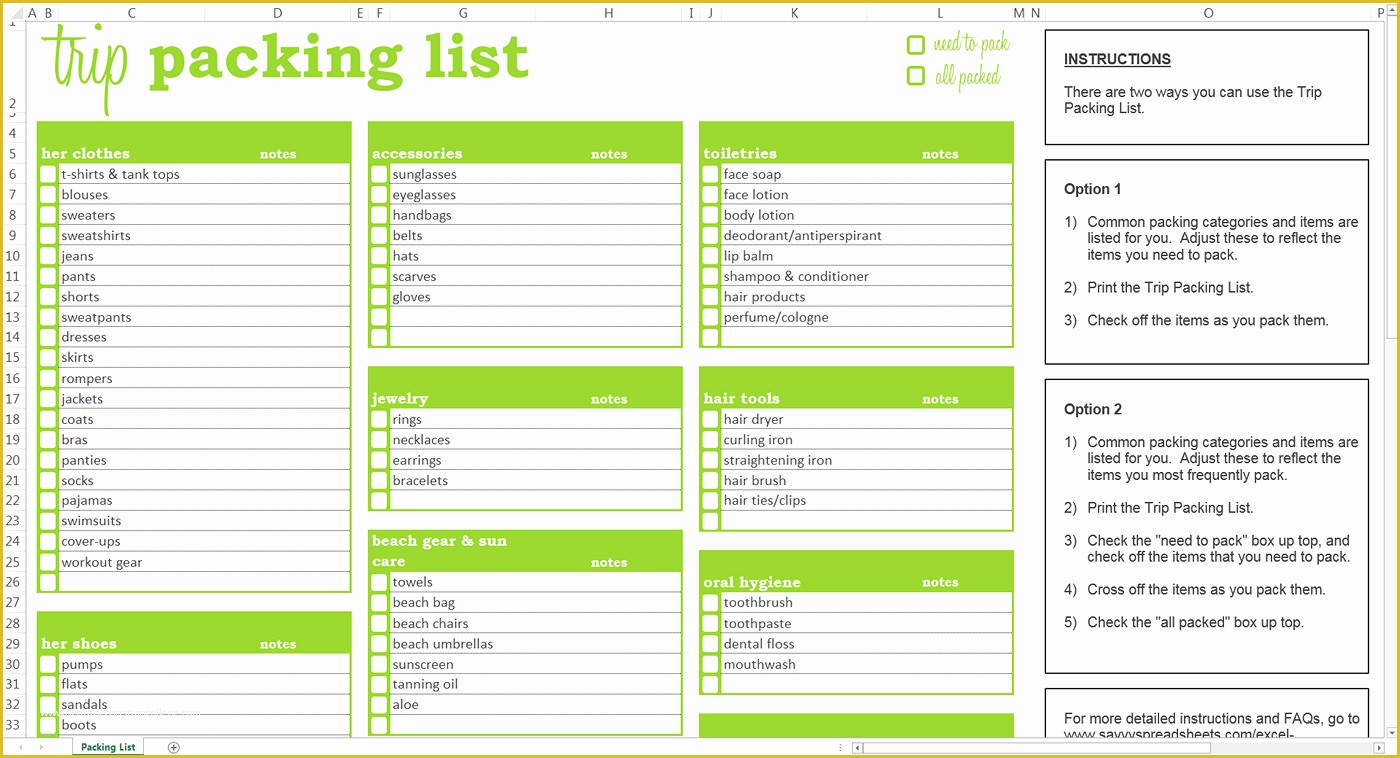 Free Checklist Template Of Packing List Template