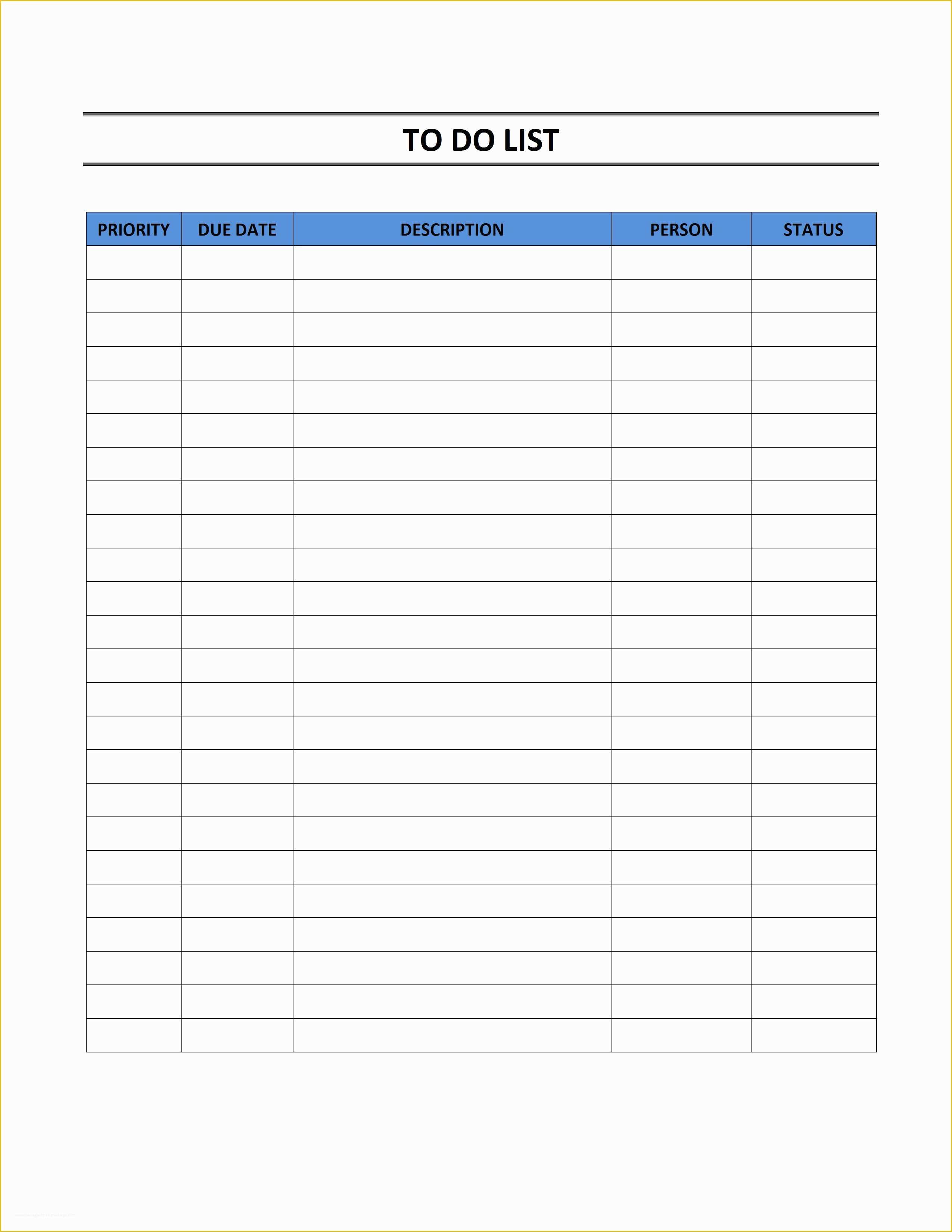 Free Checklist Template Of to Do List
