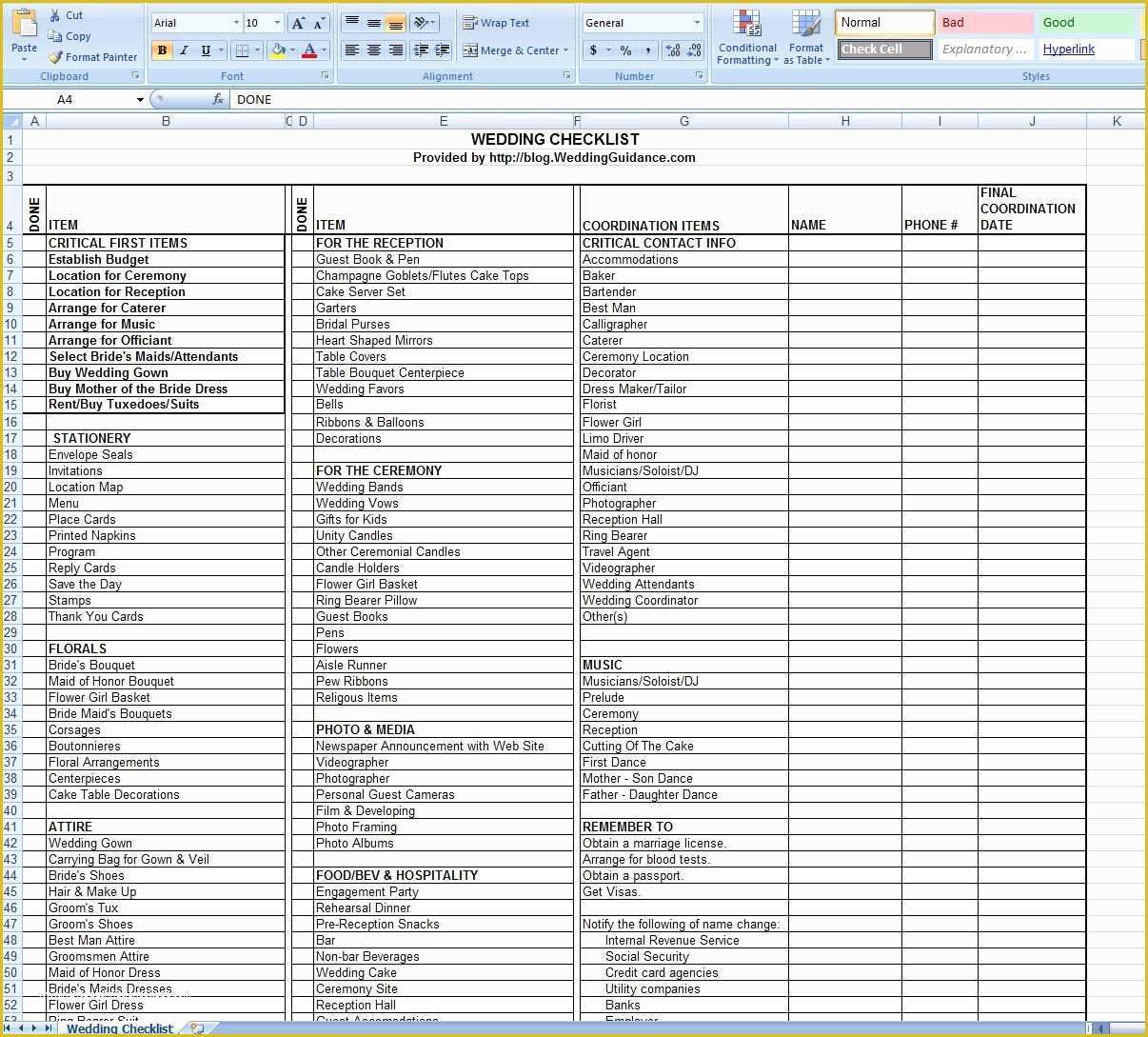 Free Checklist Template Of Wedding Checklist Free Excel Template