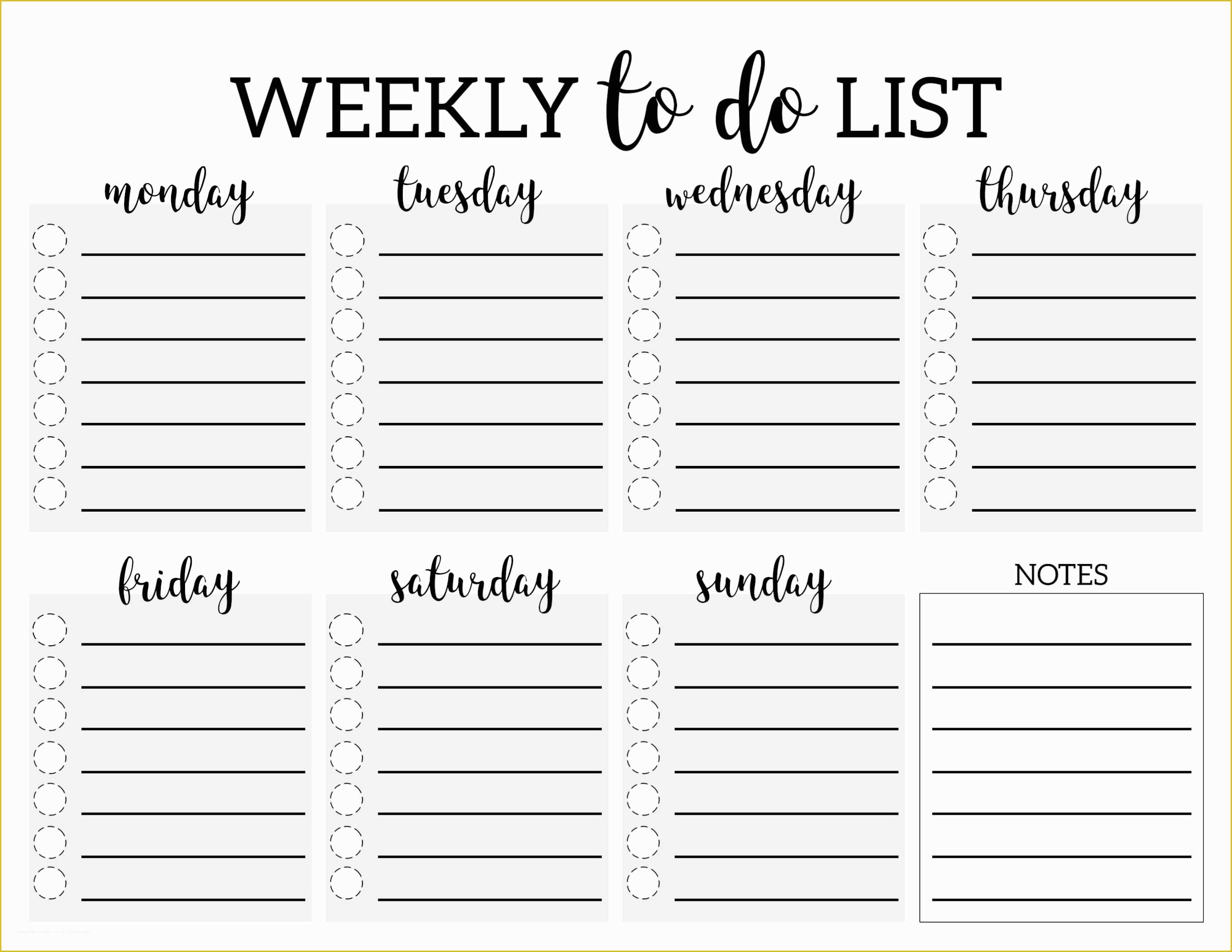 Free Checklist Template Of Weekly to Do List Printable Checklist Template Paper