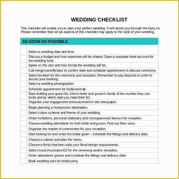 Free Checklist Template Word Of Sample Wedding Checklist 12 Documents In Pdf Word