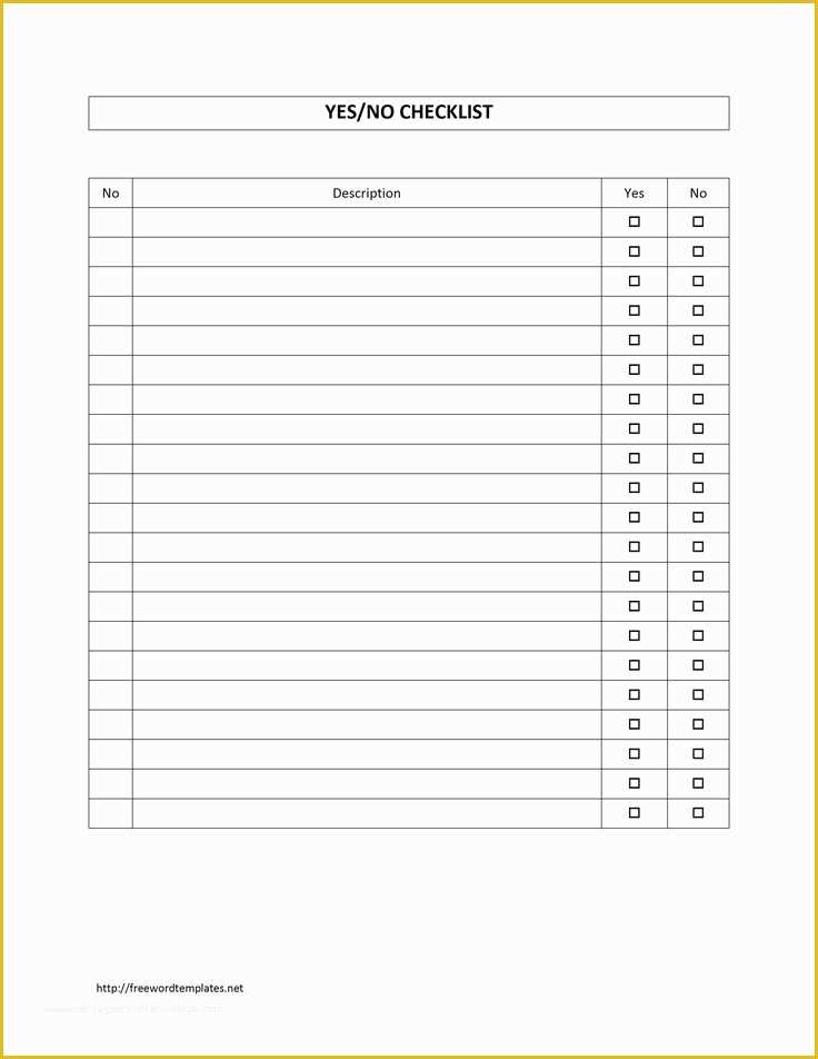 Free Checklist Template Word Of Survey Sheet with Yes No Checklist Template