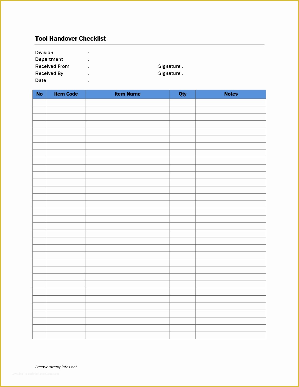 Free Checklist Template Word Of tool Handover Checklist