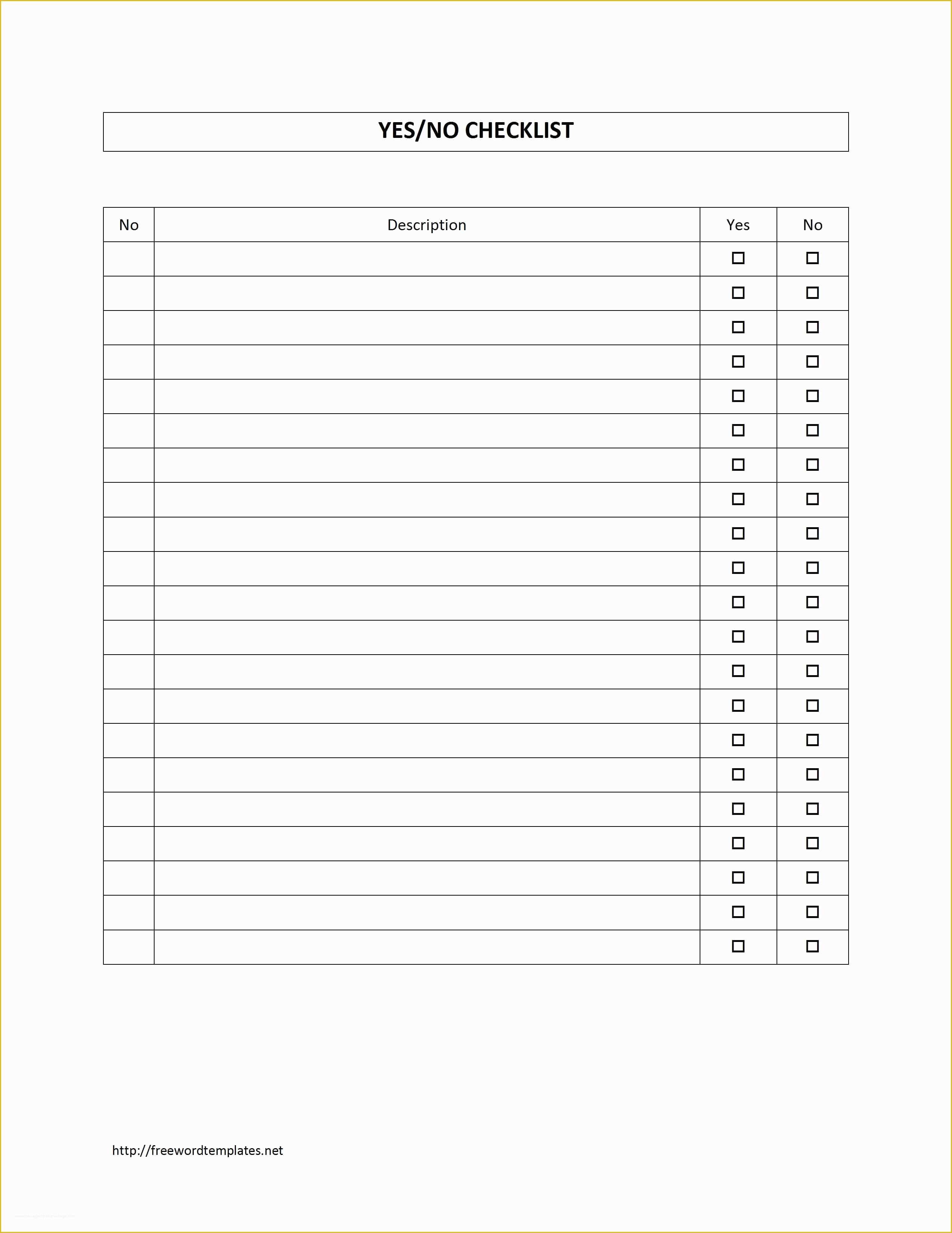 Free Checklist Template Word Of Yes No Checklist