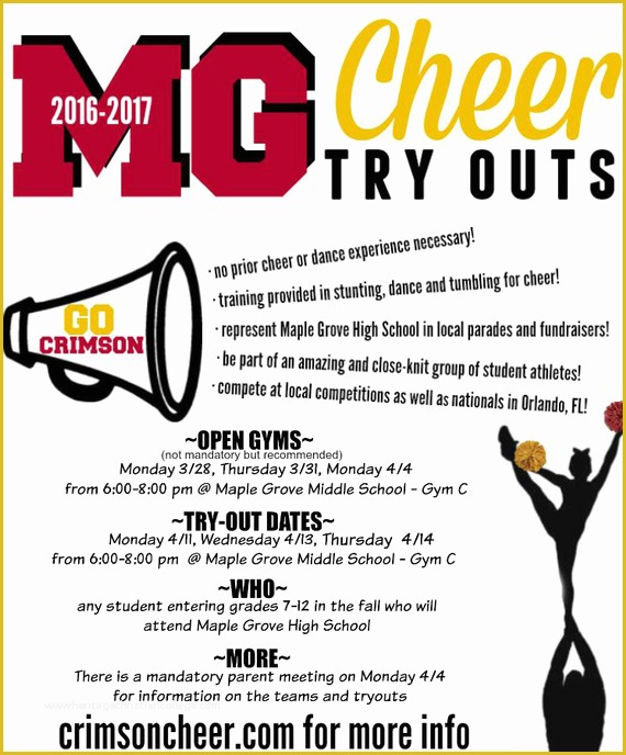 Free Cheerleading Tryout Flyer Template Of Maple Grove Crimson Cheer Tryouts