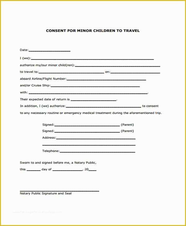 Free Child Travel Consent form Template Of 7 Travel Consent form Samples Free Sample Example