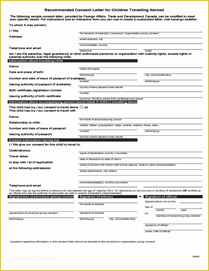 Free Child Travel Consent form Template Of Child Travel Consent form Template Free Download