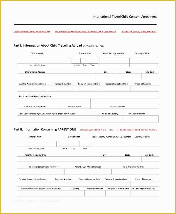 Free Child Travel Consent form Template Of Child Travel Consent form Template – Listoflinks