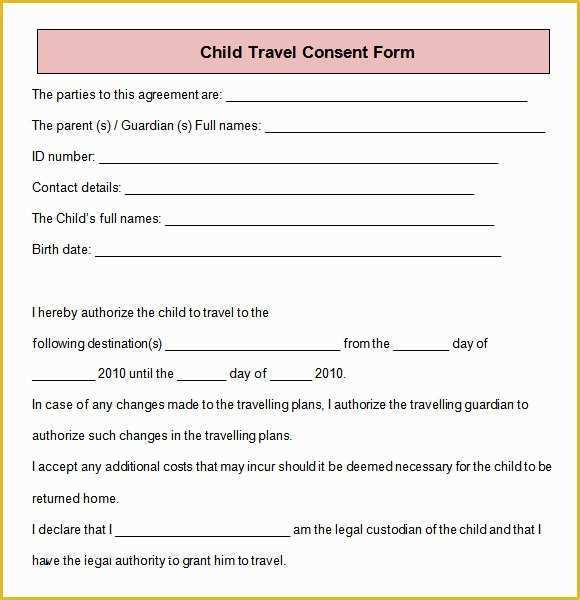 Free Child Travel Consent form Template Of Child Travel Consent form Template