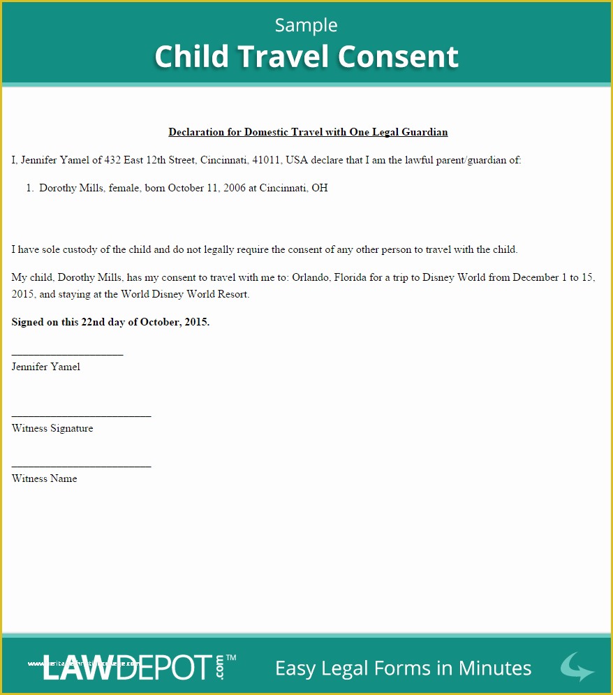 Free Child Travel Consent form Template Of Child Travel Consent Free Consent form Us