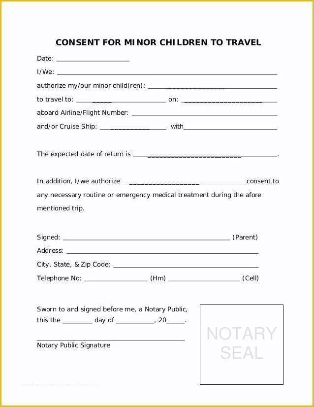 Free Child Travel Consent form Template Of Consent for Minor Children to Travel