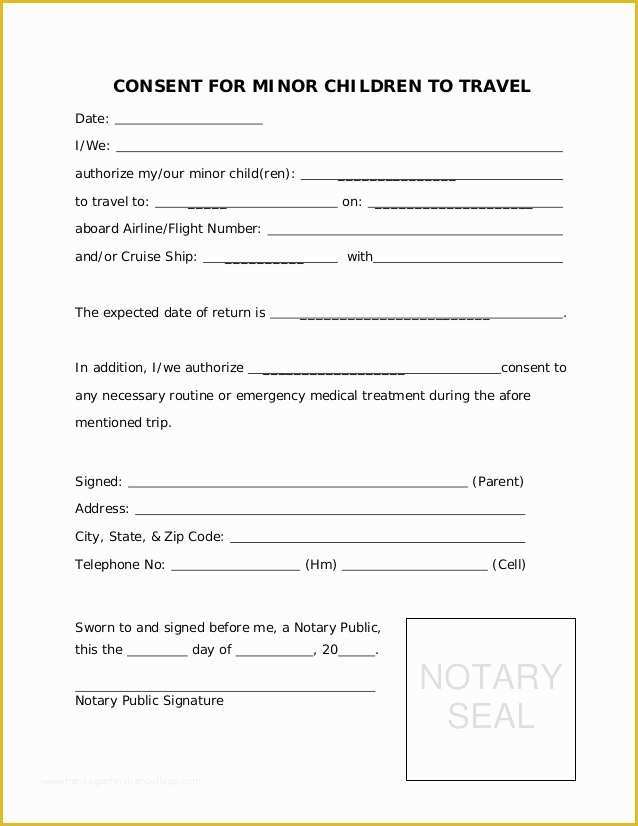 Free Child Travel Consent form Template Of Consent for Minor Children to Travel