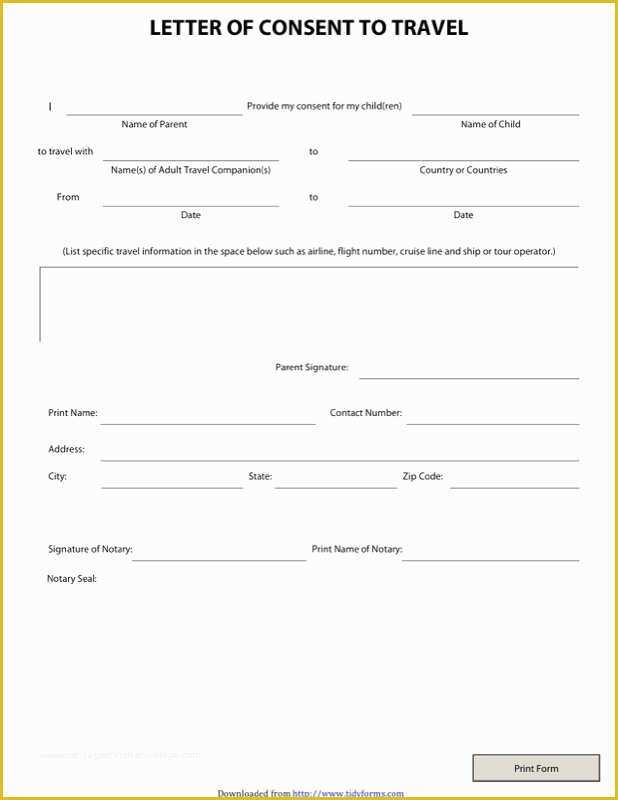 Free Child Travel Consent form Template Of Free Download Free Child Travel Consent form Template