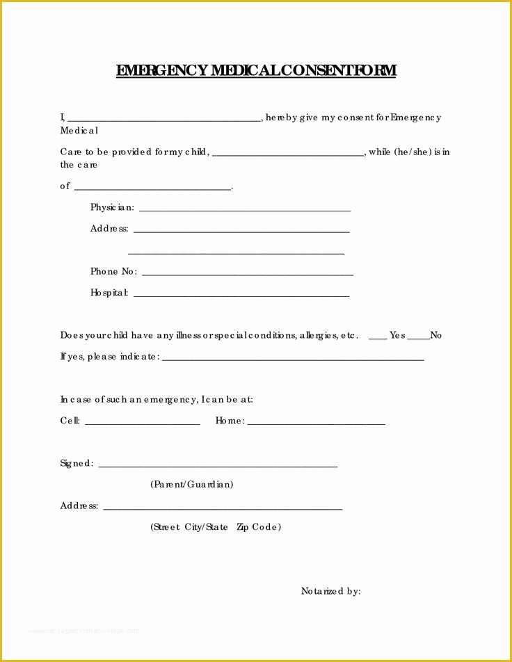 Free Child Travel Consent form Template Of Free Printable Medical Consent form