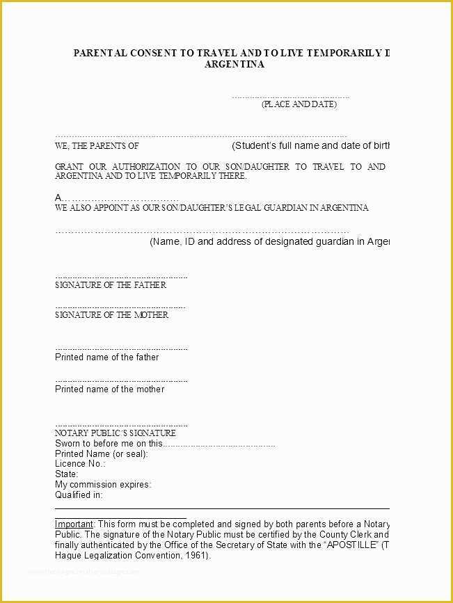 Free Child Travel Consent form Template Of Medical Consent form Template Awesome Affidavit Parental